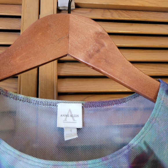 Anne Klein Abstract Colorful Long Sleeve Sheer Blouse - Picture 7 of 7